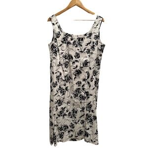 R&K Originals Vintage Sleeveless Floral Roses Black White Short Dress Size 14